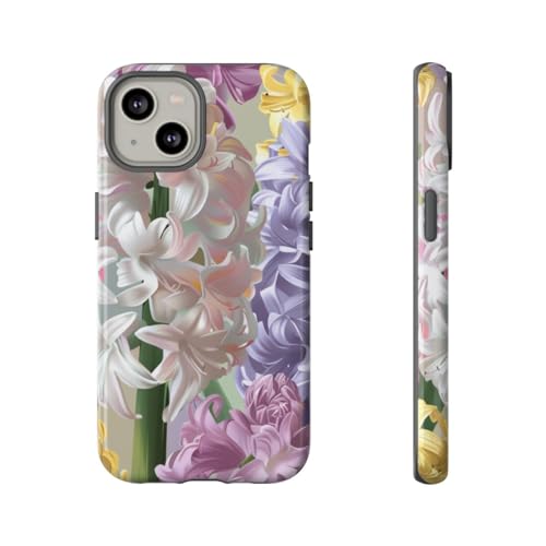 Coque iPhone 14 jacinthe multicolore rigide et coque fleur brillante