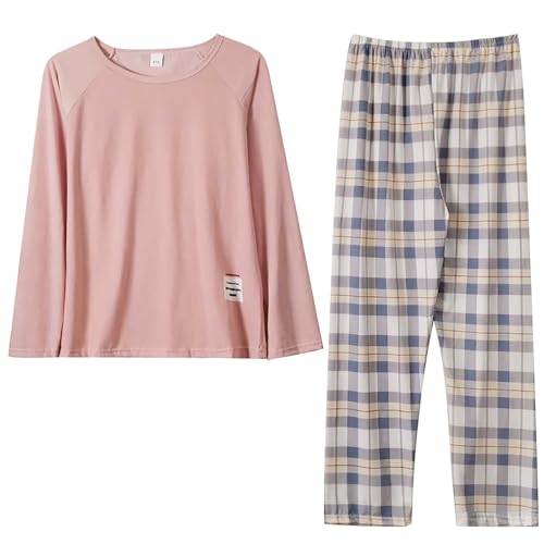 Women Secret Pijama Mujer Conjunto de Otoño, Casual, Cuello, Cuadros, Ajuste Holgado, 2 Pantalones de Pierna Ancha Con Bolsillo, Sexy (Pink, M)
