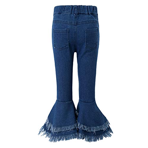 FEESHOW Little Girls Mid Waist Denim Jeans Bell Bottoms Toddler Kids Ruffle Flare Pants Leggings Raw Hem Trousers2