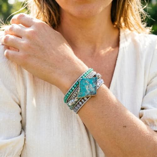 Image of YGLINE Boho Handmade Wrap Leather Tube Crystal Stone Bracelet for Women
