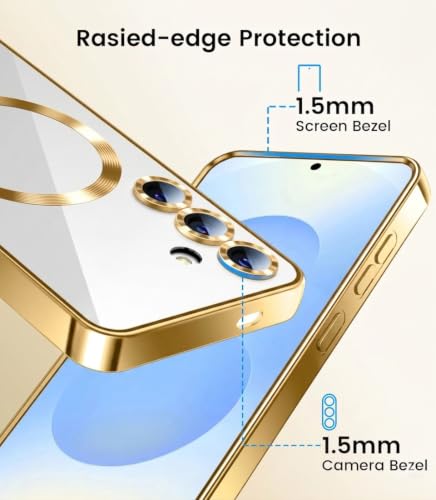Image of VONZEE Clear Logo Electroplating Transparent Case for Samsung Galaxy A35 5G, Magnetic Plating Electroplate TPU Cover, Individual Camera Protection for Each Lens- Gold