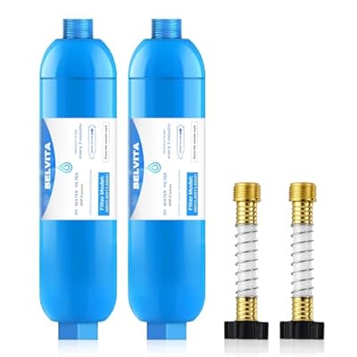 RV inline water filter with Flexible Hose Protector,Dedicated for RVs and Marines,2 pack Drinking,Washing filter,Reduces Lead,Fluoride,Chlorine,Bad Tast,Odor