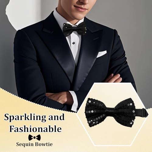 Image of Sequin Bow Ties for Men, Sparkling Mens Bow Tie for Prom Recital | 4.33 inch x 2.75 inch, Pre-tied Men's Bow Tie, Adjustable Strap, Shiny Sequin Surface, Assorted Versatile Hues, for Festival Party