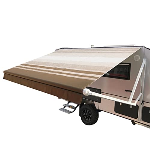 ALEKO Automatic Retractable RV Awning| 20' W x 8' L Motorized Crank Camper Awning| Vinyl Water Resistant Canopy, UV Protection Sun Shade for Trailer, Motorhome, Travel Trailer| Brown Stripes