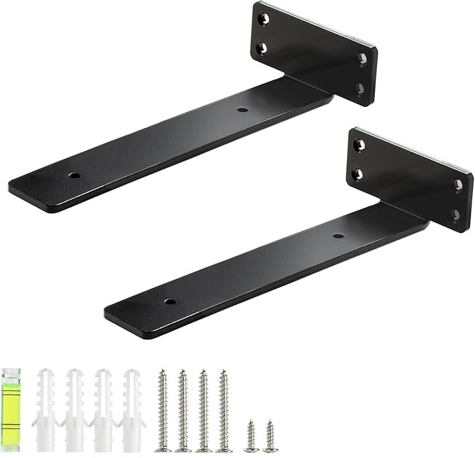 HEART ART Floating Shelf Bracket 6 Inch,2 Pack Heavy Duty Shelf Brackets,L Brackets for Shelves Black,6”L x 1.3”H x 1.3”W