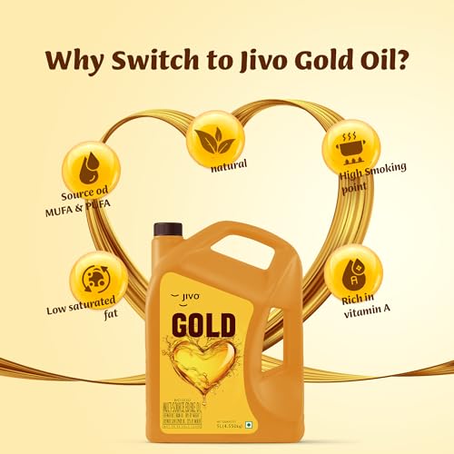 Image of Jivo Gold Refined Oil Perfect Blend of Rice Bran & Sunflower Oil | Cooking Oil | Rich in Antioxidants & Vitamins | Pro Lifestyle | 5L Family Pack
