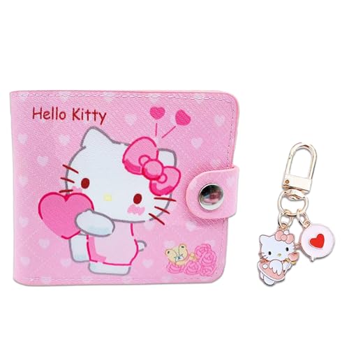Image of Kawaii Wallet for Women and Girl, Cartoon Coin Money Purse with Bi-fold Card Holder Coin Pocket and ID Window, Small PU Leather Slim Purse with Cute Keychain, 2Pcs Set (Cute Wallet-02)