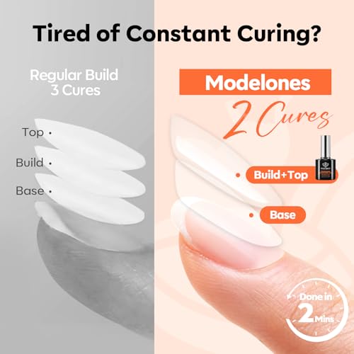 Image of modelones Builder Nail Gel, Clear Builder for Nails No Top Coat Needed, C-Curve Sculpting, Glossy Jelly Finish Crystal Clear, No-Wipe, 9-in-One LED Lamp Cured Color Gel Polish for Quick Diy Salon