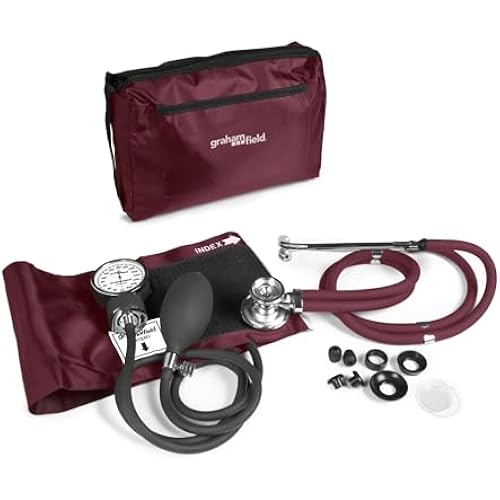 Graham-Field Professional Blood Pressure Kit - Stethoscope, Manual BP Cuff, Sphygmomanometer - Burgundy