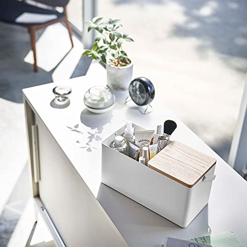 YAMAZAKI 5453 TOWER Makeup Box, white, Steel/Wood/Mirror/ABS Resin, Minimalist, 31 x 15 x 15.7 cm - Image 2