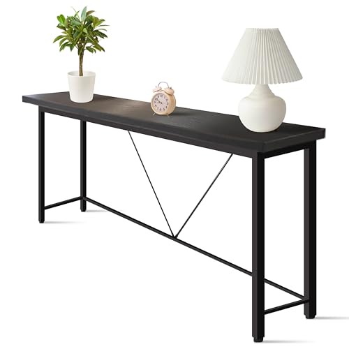 IvoQ Sidetable Industrial – Schmaler Konsolentisch 120 cm – Schwarz Holz & Metall – Flurtisch, Sofa Tisch oder Schreibtisch – Minimalist & stabil – Kompaktes Design 23 cm tief