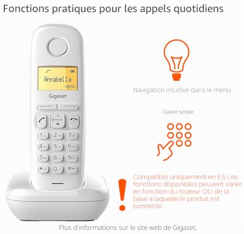 Téléphone Sans Fil Gigaset A170 – ID Appelant, Écran LCD, 50 Contacts - vue 4