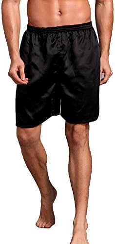 Mens Satin Boxer Shorts Pajamas Shorts Sleepwear Boxers Underwear Beach Shorts, Black, M