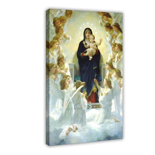 Poster Mary Queen of Angels de Bouguereau, toile avec cadre suspendu 61x91 cm