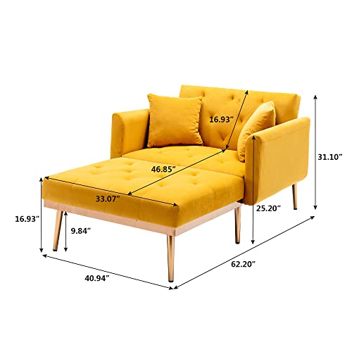 Frithjill Velvet Chaise Lounge Chair, Indoor Leisure Sofa Single Sofa For Bedroom, Office, Living Room (Yellow) #TOP1