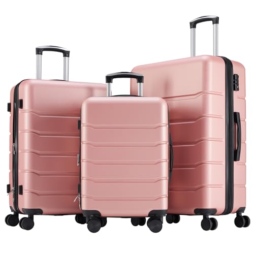 OLIXIS 3-Piece Luggage Set Carry On Suitcases with Spinner Wheels Expandable Travel Luggage with TSA Approved Lock & ABS Hard Shell Pink 20/24/28 Inch