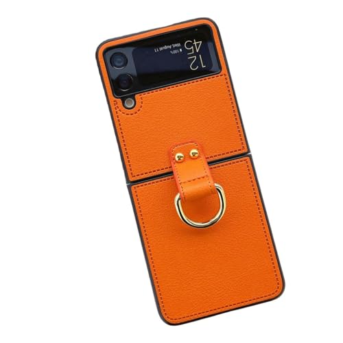 Étui de téléphone Galaxy Z Flip 4 housse en cuir antichoc orange avec boucle d'anneau support