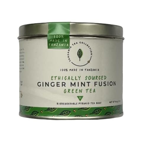 Kazi Yetu Tanzania Tea Collection - Ginger Mint Fusion / 20 Biodegradable Pyramid artisinal bags in a reusable tin. Hand packed using the finest ingredients from Kilimanjaro and Zanzibar Cover