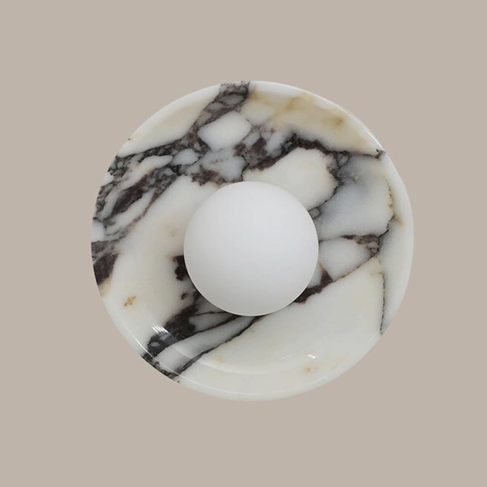 Natural Alabaster Wall Sconce 9.84IN Round Marble Sconce Lighting Bathroom Wall Sconce Spanish Natural Marble Wall Lamps Modern Hardwired Vanity Lights For Bedroom Living Room Stairs Indoor Hallway