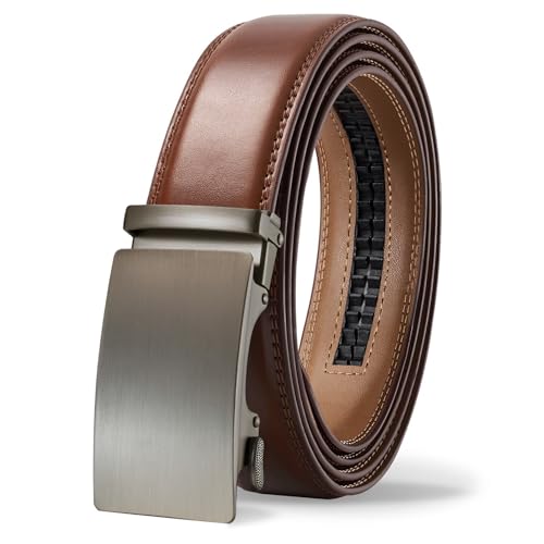 TANGCHAO Cinturón Hombre Cuero, Cinturon con Hebilla Automática Cinturones de Trinquete 35mm de Ancho Tamaño Ajustable para Pantalones Formales Vestir Traje Coñac 26-GANYI-125