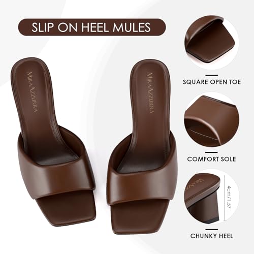 Image of MIRAAZZURRA Heel Mules for Woman Square Open Toe Chunky Block Short Low Heel Slip on Heeled Sandals Casual Comfort Party Shoes