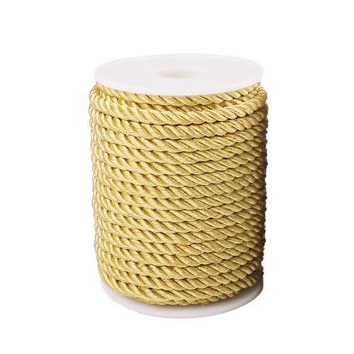 Cordón trenzado dorado de 6 mm, cuerda de poliéster 3 capas, para decoración del hogar, manualidades, cortina, corbata, pana de honor