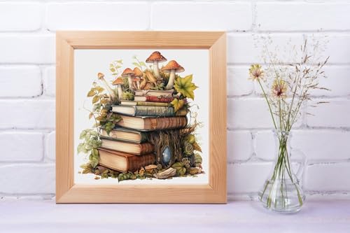 Image of Moohue Stamped Cross Stitch Kits for Adults 14CT Pre Printed Cross Stitch Kits for Beginners (Magic Books and Mushrooms)