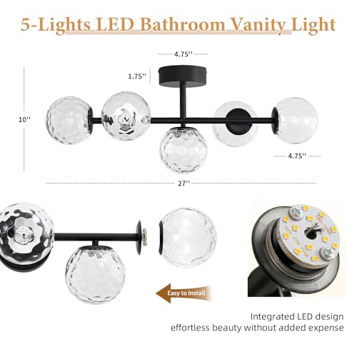 Image of LED Bathroom Vanity Light Fixtures,Modern Black Makeup Bathroom Lighting