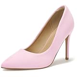 IDIFU Women's IN4 Classic Pointed Toe High Heels Pumps Wedding Dress Office Shoes (Pink Suede, 7 B(M) US)