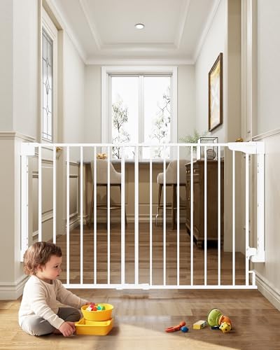 Cumbor Expandable 31.6-48' Baby Gate for Stairs, Wall-Mounted, 2-in-1 No Bottom Bar Dog Gate Indoor, Auto Close Pet Gate for Doorways with Large Walk...