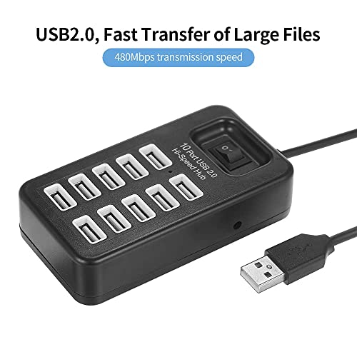 Image of 10-Port USB 2.0 Hub for PC Laptop Mobile | High-Speed Multi USB Adapter | Fast File Transfer 480Mbps | Plug & Play | Charging Hub | Portable Desktop USB Splitter | Windows Mac Compatible