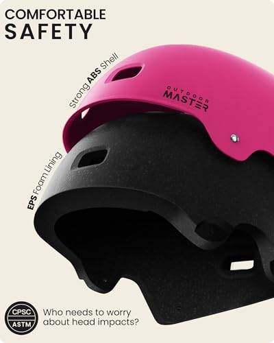 Image of OutdoorMaster Skateboard Cycling Helmet - Two Removable Liners Ventilation Multi-Sport Scooter Roller Skate Inline Skating for Kids, Youth & Adults - L - Pink