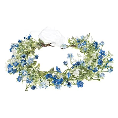June Bloomy Bridal Flower Crown Women Rose Floral Headband Maternity Photo Prop Baby Shower Leaf Hair Wreath (B-Blue) Cover
