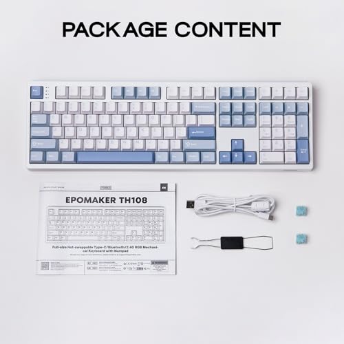 EPOMAKER TH108 Full Size Mechanical Keyboard, Wireless Gaming Keyboard with 8000mAh Battery, Creamy Gasket, 108 Keys, Hot Swap, Custom Driver, RGB Backlight (Blue&White, Sea Salt Silent) - Image 9