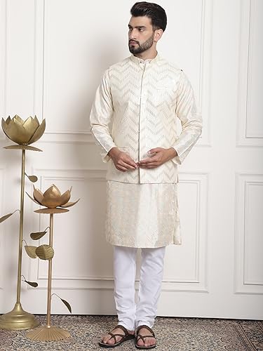 Image of SOJANYA (Since 1958 Men's Silk Blend Kurta and Pyjama with Nehru Jacket