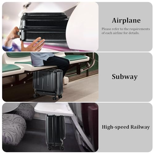 Image of 16 Inch Carry On Luggage with 2 Compartments for 14 inch & 15 inch Laptop, 16.14*8*17.12 inch Rolling Briefcase, Lightweight Hardshell ABS+PC Suitcase with Spinner Silent Wheels, for Business Trip, Black