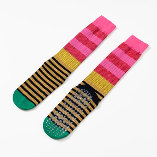 Image of Verdancy Yoga Pilates Socks with Grips for Women Striped Color-Blocked Knee Highs Non Slip Cushioned Over the Calf Socks