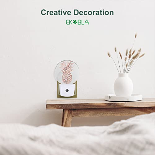 Image of EKOBLA Pink Pineapple Night Light, Fruit and Gray Marble Night Lights Plug Into Wall with Auto Sensor for Bedroom and Bathroom