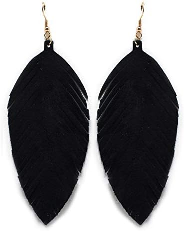 Miracle Collection Large Genuine Soft Leather Handmade Fringe Feather Lightweight Tear Drop Dangle Color Earrings