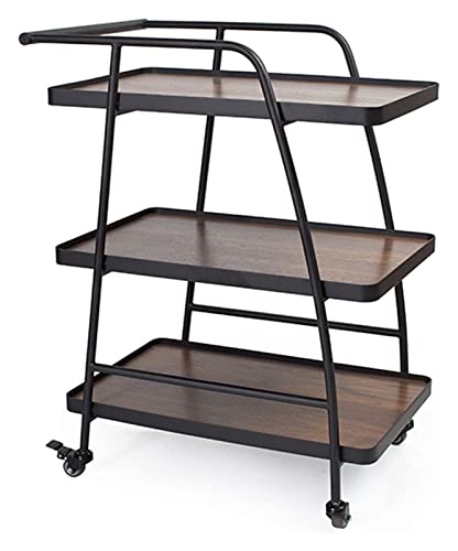 CCKUYT Carro de Servicio de Bar para Hotel, Restaurante, Diseño Moderno, Carro de Bar de 3 niveles, Carro de Bebidas, Carro de Almacenamiento de Madera y Metal, Ruedas con cerradura, EAS