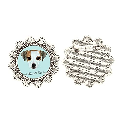 Jack Russell Terrier broche de plata mediano con adorno floral para ropa