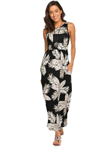 Image of Hount Women's Summer Sleeveless Striped Flowy Casual Long Maxi Dress with Pockets