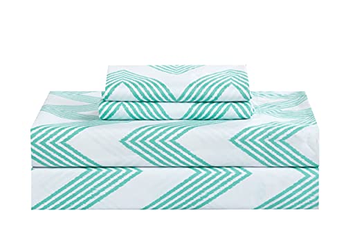 Chic Home 9 Piece Louisville Pinch Chevron Print Reversible Bed In A Bag Comforter Set Sheets, Full, Aqua #TOP7