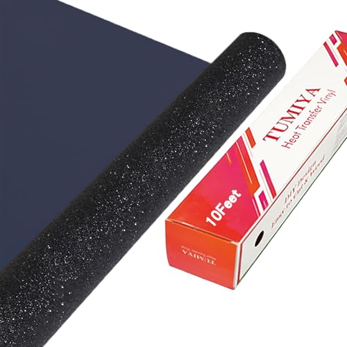 TUMIYA Black Glitter Heat Transfer Vinyl HTV Roll - 12 x 10 Ft Iron On Vinyl for T-Shirts HTV Vinyl for All Cutter Machines Easy to Cut & Weed for DIY Iron on Design