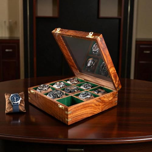 Image of Royal Craft Expertise Watch Box For Men, Wooden watch boxes, Watch case box for men,9 big slots, Watch storage Box, Organiser Display Case,Christmas, Valentine;s Day, (Cocoa brown)