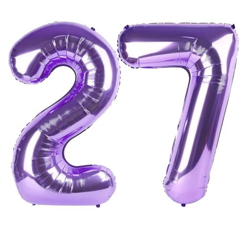 Image of Number Balloons 27 Balloon 40 inch Purple for 27 Birthday Party Decoration | Saturated Color, Large 40 in, With Straw & Hanging Hole, For Back-to-School Season, Wedding, Christmas, New Year, Anniversary