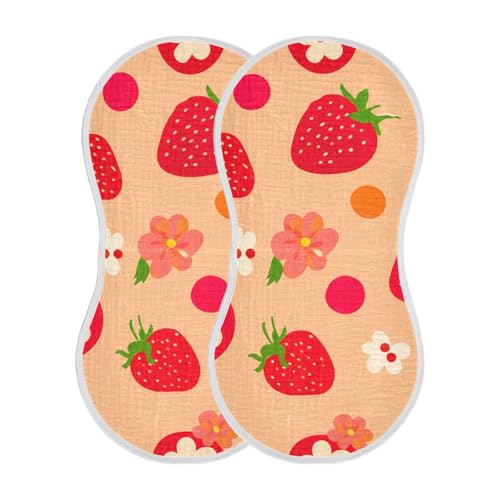 2 Pack Baby Burp Cloths, Soft Absorbent Burping Cloths for Babies, Cotton Milk Spit Up Rags, Large Size for Newborns, Baby Boys and Girls (Playful Strawberry Design)