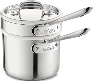All-Clad 42025 Stainless Steel 3-Ply Bonded Dishwasher Safe Sauce Pan with Porcelain Double