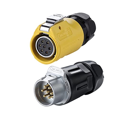 CNLINKO 7 Pin Power Industrial Circular Connector, Female Plug & Male Receptacles, Cable to Cable Connection, Outdoor Waterproof IP67, Easy Plug and