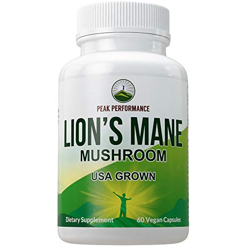 Lions Mane Mushroom Capsules - USA Grown + Vegan Lion's Mane Nootropic Supplement for Memory, Focus, Brain Health, and Immune Support. Lion Mane Mushrooms Extract 60 Pills